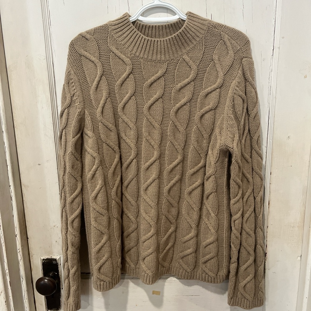 Liz Claiborne Women's Oversized Wool Blend Cable Knit Sweater - Tan
